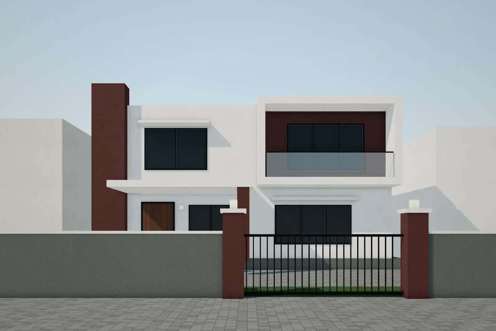House front in Red, after: TexStone marble texture paint