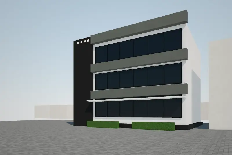 Three-storey office with Black and Grey marble texture paint