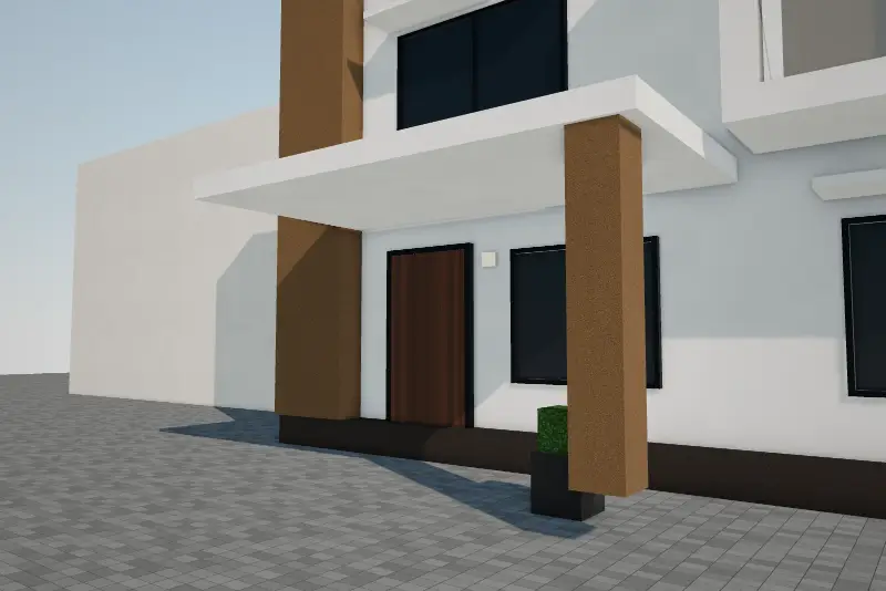 House entrance with a Golden marble texture paint fin wall and porch column
